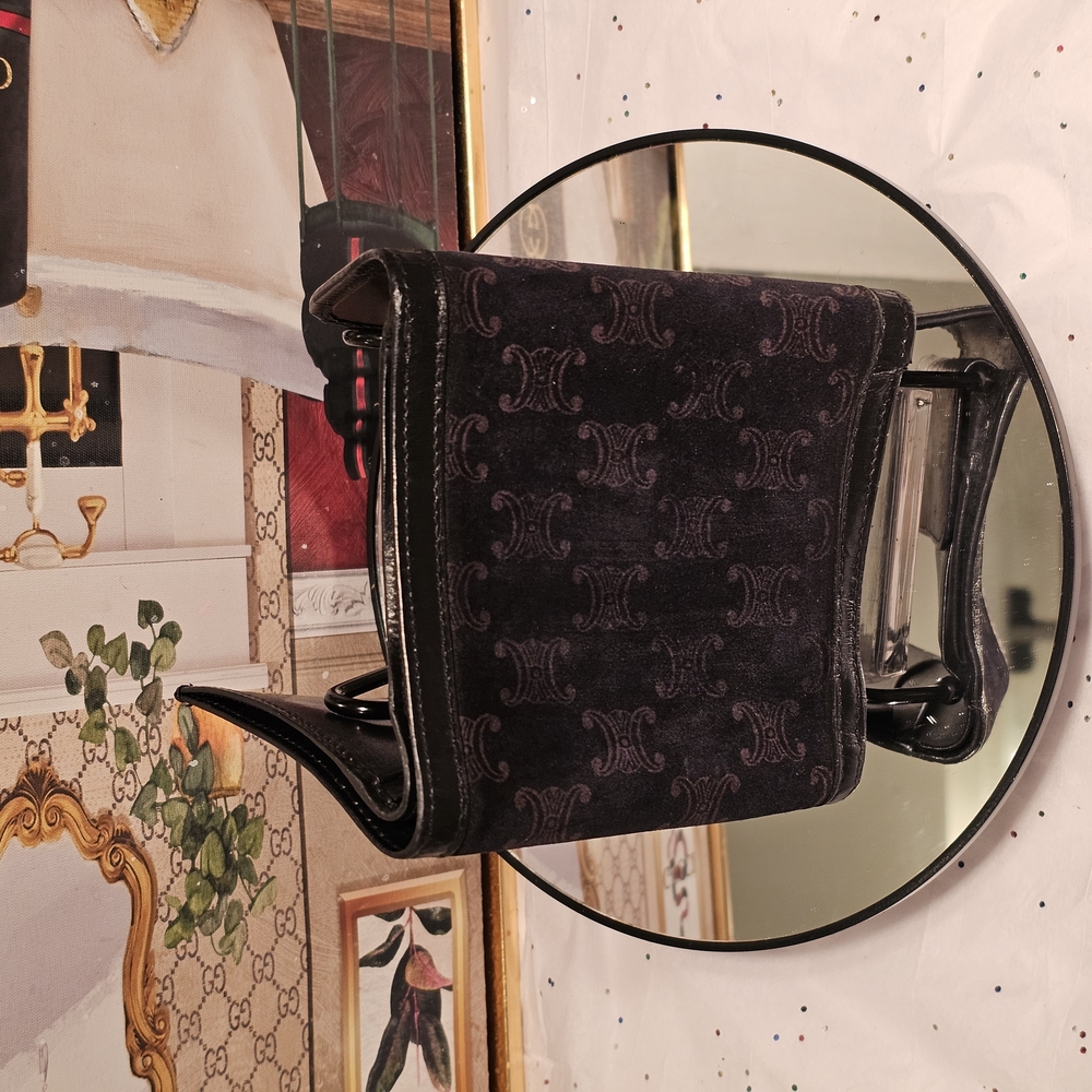 Celine Paris Black Leather & Suede Textured Wallet with Gold Clasp - Picture 16 of 16